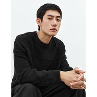 【慵懒毛衣】太平鸟男装 休闲毛衣春羊毛混纺柔软毛衫肌理毛衣潮 黑色1(宽松) XL