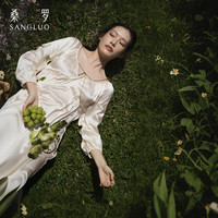 桑罗气质明星同款葡萄真丝轻礼服裙2025年夏新品长款宽松可外穿睡裙女 M
