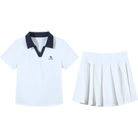 CAMEL骆驼（CAME）速干网球运动服女短袖裙翻领两件套装 C25BA86065 无际白/蓝