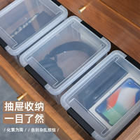 禧天龙文具零件收纳箱证件衣物整理箱内衣玩具多用储物箱化妆品收纳盒 A款3个装 透明白23*17*10.5CM
