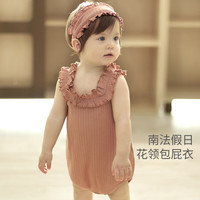 巴厘小猪女宝宝吊带包屁衣夏季无袖薄款背心连体衣莫代尔棉新生儿婴儿衣服 石黄 【送发带】 80cm