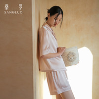 桑罗(SANGLUO)真丝睡衣女 重磅23姆米丝休闲夏日凉感短袖套装可外穿家居服 粉蓝色 L