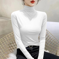 莫代尔半高领上衣打底衫女内搭秋冬韩版薄款大码修身显瘦长袖t恤
