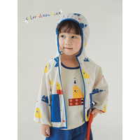 幼悠男童夏季连帽防晒衣宽松短裤印花背心积木系列套装潮 背带短裤宝蓝FN0150 90