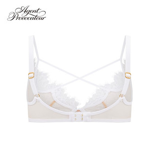 Agent Provocateur蕾丝杯交叉绑带文胸PALMA女士透明性感睫毛蕾丝内搭胸衣AP内衣 白色/沙色 70E 32/70E