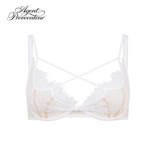Agent Provocateur蕾丝杯交叉绑带文胸PALMA女士透明性感睫毛蕾丝内搭胸衣AP内衣 白色/沙色 70E 32/70E