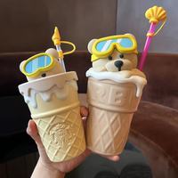 星巴克杯子冰激凌小熊吸管杯水杯马克杯咖啡杯陶瓷杯 大号冰淇淋小熊