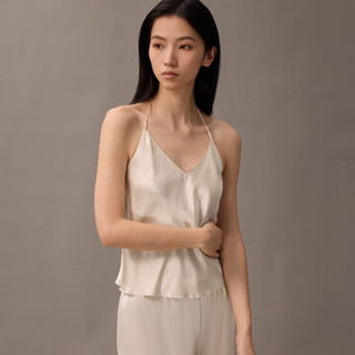 Calvin Klein内衣25春夏新款女士顺滑桑蚕丝ck性感V领系带家居吊带背心QS7363 101-