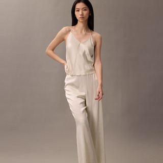 Calvin Klein内衣25春夏新款女士顺滑桑蚕丝ck性感V领系带家居吊带背心QS7363 101-