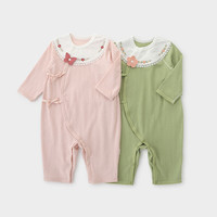 巴厘小猪（BALIPIG）女宝宝连体衣夏季长袖薄款空调服新生儿睡衣 虾玉粉 66cm