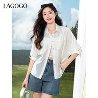 LAGOGO简约翻领宽松休闲衬衫女拉谷谷2025年夏季透气白色上衣 M