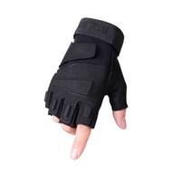 先锋连 户外战术手套登山野营锻炼防滑耐磨手套 超纤黑鹰半指手套黑色L