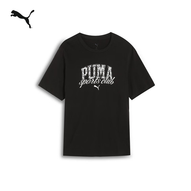 PUMA 纯棉宽松休闲短袖T恤男子新款夏季运动上衣 688921 黑色-01