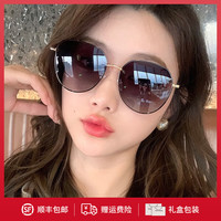 Charm Kendo 官网太阳镜女新款墨镜大脸显瘦夏季防晒韩版眼镜防紫外线太阳眼镜 黑金框渐变灰
