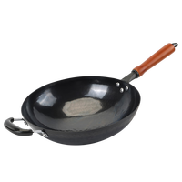 阎铁匠章丘炒锅铁锅 炒菜锅无涂层家用不易粘锅圆底轻便炒勺锻打已开锅 36cm黑锅镜面木把带耳7-9人D 36cm 圆底炒锅