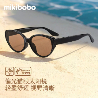 mikibobo 摩登猫眼偏光太阳镜 开车防紫外线UV400防晒  男女同款小框墨镜 C4032-黑框灰片