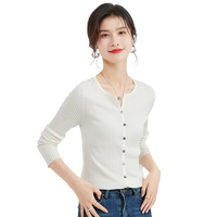 金菊含羊绒桑蚕丝2025春季新款长袖V领开衫修身女式针织衫毛衣小外套
