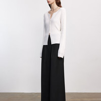 FabriqueBASIC 白色黑色美丽诺羊毛圆领针织开衫 白色 XS （XS/P）