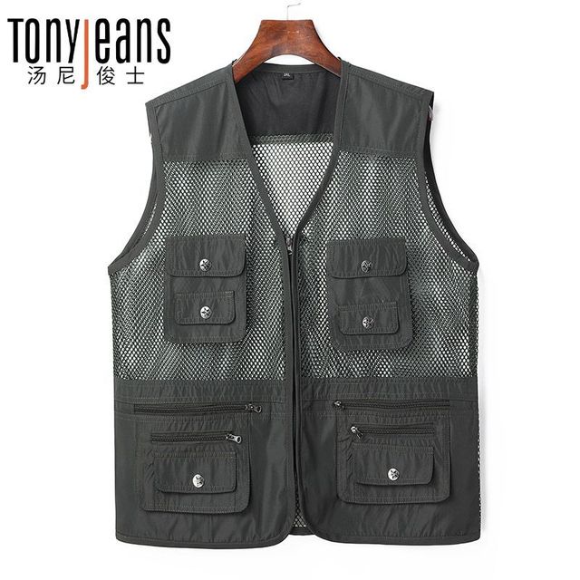 Tony Jeans 男士多口袋马甲 夏季薄款网眼爸爸背心摄影户外钓鱼休闲坎肩