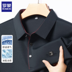 罗蒙 冰丝短袖t恤男2025秋季薄款翻领体恤衫商务休闲宽松大码半袖上衣 总裁灰 XL
