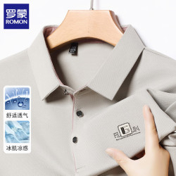 罗蒙 冰丝短袖t恤男秋季薄款翻领体恤衫商务休闲宽松大码半袖上衣 总裁灰 XL