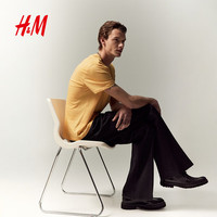 H&M男装女装T恤夏季透气圆领短袖运动上衣短袖内搭打底衫0685816 橙色214 M 175/100