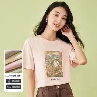【小女孩花园印花T恤】夏季时尚百搭文艺小清新短袖T恤女