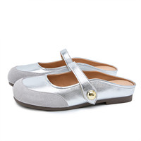 西遇玛丽珍半拖鞋女2025夏季休闲一脚蹬包头穆勒鞋平底鞋 银色 37