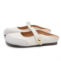 西遇玛丽珍半拖鞋女2025夏季休闲一脚蹬包头穆勒鞋平底鞋 米色 39