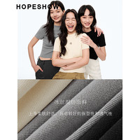 红袖柔软显瘦针织衫春季2024女装 玫瑰装饰设计感H型圆领短袖上衣 米010 XL