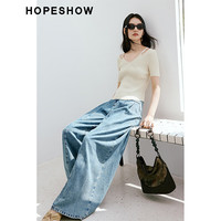 红袖修身针织衫夏季2024女装 肌理感露肩V领设计显瘦百搭气质上衣 黑050 S