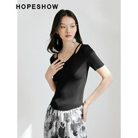 红袖修身针织衫夏季2024女装 肌理感露肩V领设计显瘦百搭气质上衣 浅米005 XL