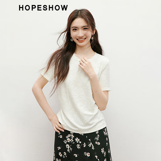 红袖甜美提花短袖T恤2025春季女装肌理感收腰圆领轻熟气质上衣 米白004 XL