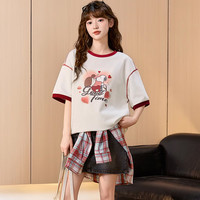 【关晓彤同款&史努比联名款】唐狮2025夏季女短袖T恤纯棉宽松穿搭 B款/本白 S