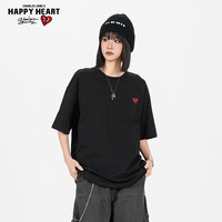 移动端、京东百亿补贴：CHARLES JANG'S HAPPY HEART 短袖T恤男女同款小爱心刺绣纯色打底衫 黑色 2XL