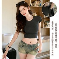 翊尚美莫代尔短袖T恤女2025夏季修身显瘦露脐短款辣妹休闲百搭上衣 蓝色 【凉感修身显身材】 M 【95-115】