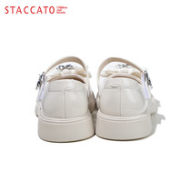 思加图（STACCATO）童鞋女童乐福鞋春秋季小女孩返校黑皮鞋儿童公主鞋宝宝单鞋中大童 O97450米色 35
