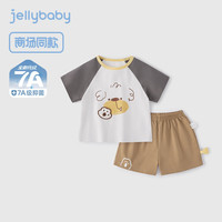 JELLYBABY儿童夏日套装男童可爱两件套女小童休闲薄款夏装宝宝衣服 米白 【7A抗菌】 120
