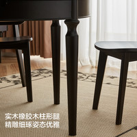全友家居2025复古黑色圆形餐桌可伸缩中古风客厅小户型餐桌椅