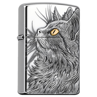 ZORRO佐罗煤油打火机白铜浮雕宝石猫创意七夕情人节生日礼物送男友