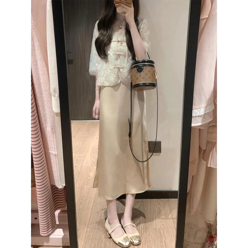 乐芬兰（LeFenLan）新中式连衣裙套装2025夏季衣服新款国风气质显瘦吊带裙子两件套女 两件套