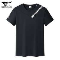 七匹狼（SEPTWOLVES）短袖T恤男夏季弹力薄款透气休闲印花运动t恤衫上衣 黑色 薄款 XL (175) 96A