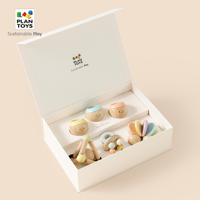 PLAN TOYS plantoys新生儿木制马卡龙摇铃婴儿玩具礼盒0到1岁