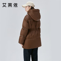 艾莱依鹅绒羽绒服女气质时尚短款抽绳收腰连帽外套冬 165