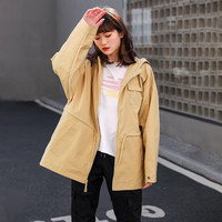 BALANCE NB 风衣女春秋抽绳可收腰宽松中长款连帽夹克外套女奥莱特价清仓 AWJ11383-RSI (尺码偏大一码) S