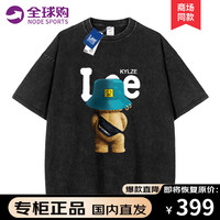 Leekylze 品牌联名短袖T恤男港风复古水洗纯棉潮流ins印花 黑色 L