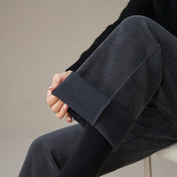 逸阳加绒窄版直筒裤女高腰显瘦通勤休闲阔腿秋冬厚款长裤子 蓝灰色 25