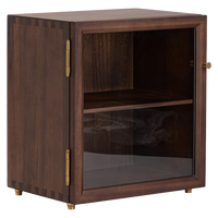 原也胡桃木桌面小型收纳柜储物柜实木茶室防尘柜开合玻璃门茶具收纳柜