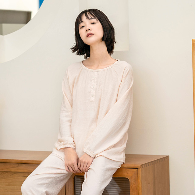 诺米家居 NOME 家居服女纯色套装休闲圆领长袖睡衣糖果色套头宽松潮