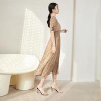 她图 舒适柔软坠垂感收腰修身雪纺印花时尚连衣裙女